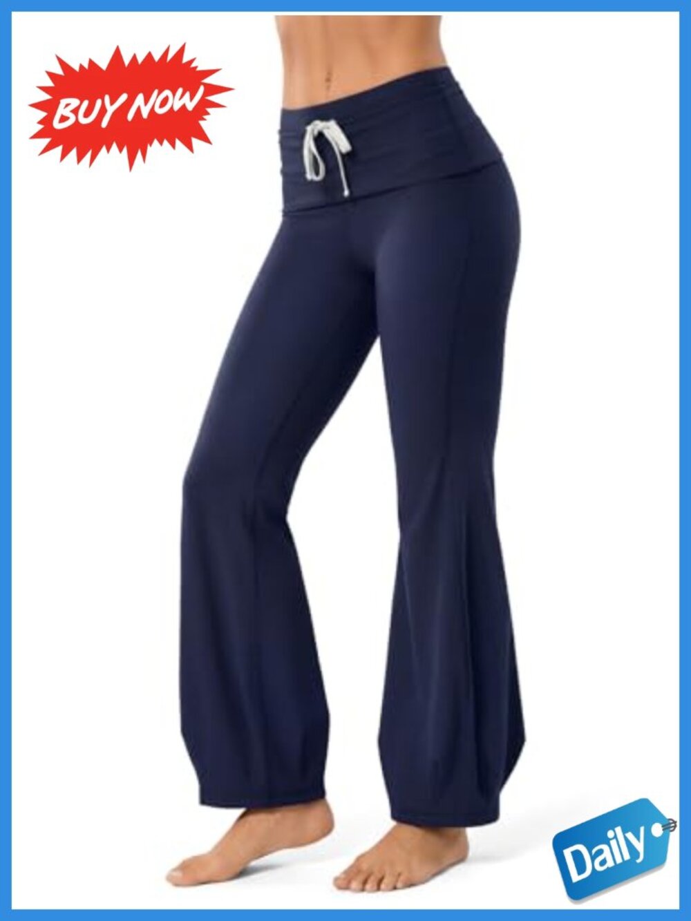 Women's Fold-Over Waist Flare Yoga Pants Nylon Spandex High Waist Drawstring